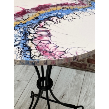 stolik metalowy Dream  blat sosnowy  szer 60 cm ręcznie malowany  wys 75 cm